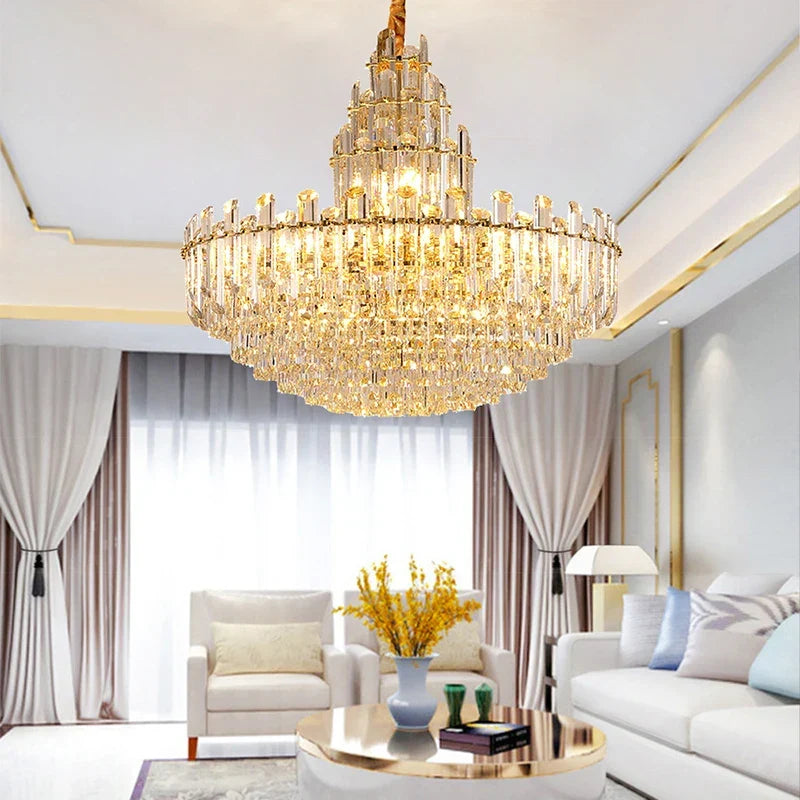 LED Crystal Gold Chandelier | Modern Dining Room Lighting