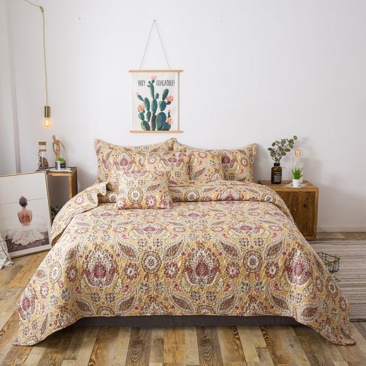 Tache Royal Medallion Floral Paisley Damask Yellow Pink Boho Chic Quilt Set (SD5357)
