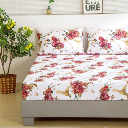 Tache Floral Hummingbirds Burgundy White Vintage Rose Garden Bed Sheet Set (SD-7676)