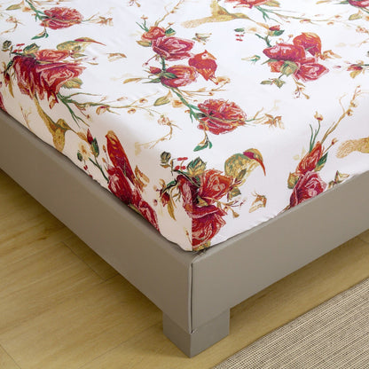 Tache Floral Hummingbirds Burgundy White Vintage Rose Garden Bed Sheet Set (SD-7676)