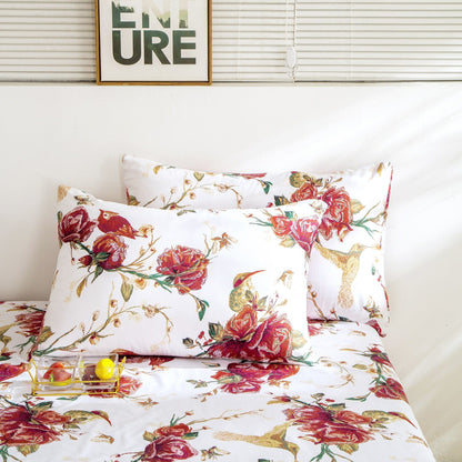 Tache Floral Hummingbirds Burgundy White Vintage Rose Garden Reversible Duvet Cover (SD-7676)