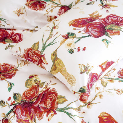 Tache Floral Hummingbirds Burgundy White Vintage Rose Garden Reversible Duvet Cover (SD-7676)