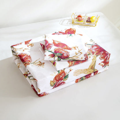 Tache Floral Hummingbirds Burgundy White Vintage Rose Garden Bed Sheet Set (SD-7676)