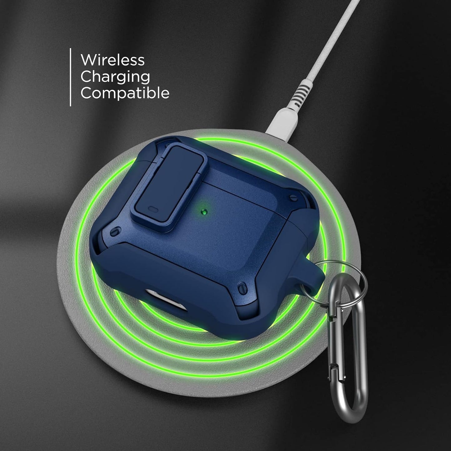 Compatible with Airpods Case 3rd Generation, Rugged Full-Body Protective Carrying Case with Keychain (Airpod 3 2021) Blue