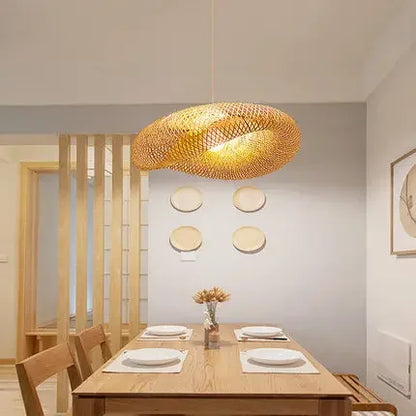 Chinese Handmade Bamboo Wicker Wave Pendant Light