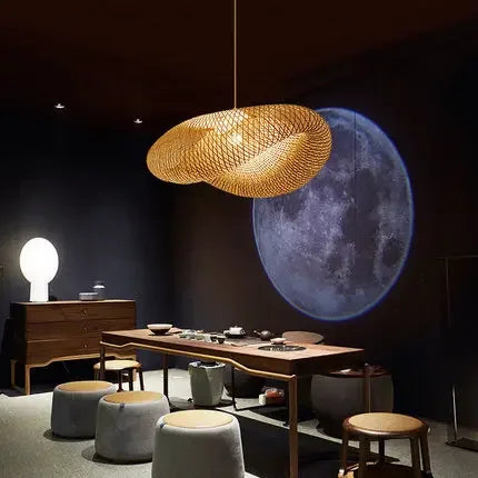 Chinese Handmade Bamboo Wicker Wave Pendant Light