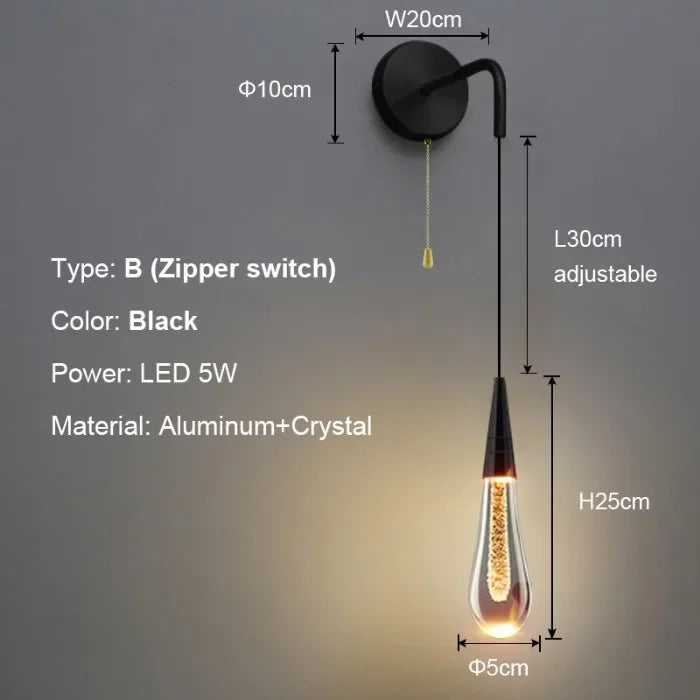 LED Crystal Wall Sconce | Bedroom & Bedside Lighting