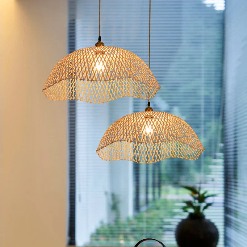 Hand-Woven Bamboo and Rattan Wicker Pendant Light