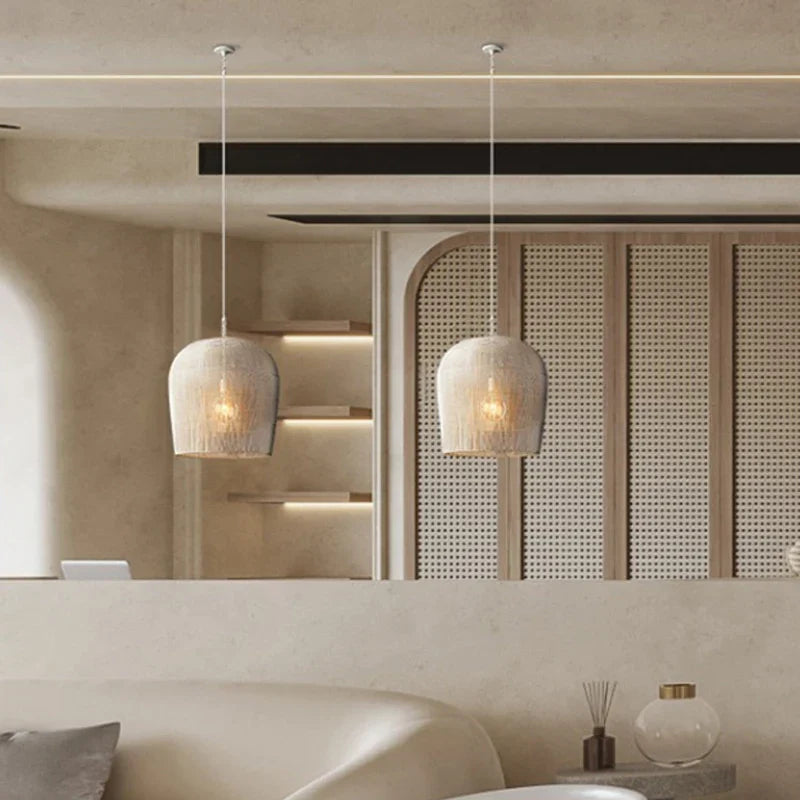 Japanese LED Rattan Pendant Light | Dining Room Lighting