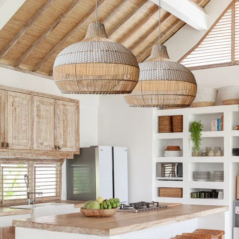 Rattan Gyro Pendant Light for Dining and Kitchen Spaces