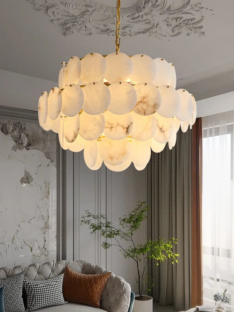 Natural Marble LED Chandelier for Modern Living Spaces