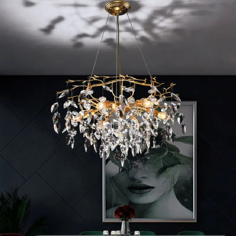 LED Leaf Crystal Ceiling Chandelier for Modern Interiors