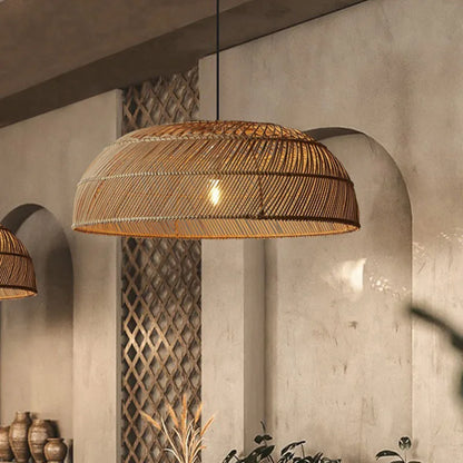 Chinoiserie Flat Rattan Pendant Light for Refined Interiors