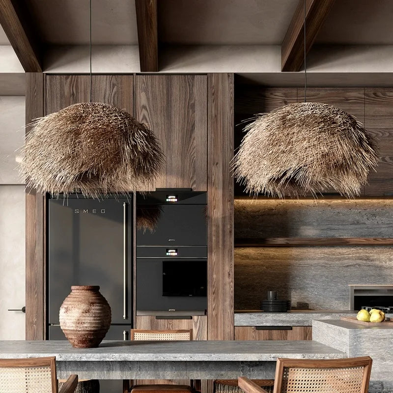 Rattan Pendant Light: Modern Vintage Oriental Sabi Wabi Design