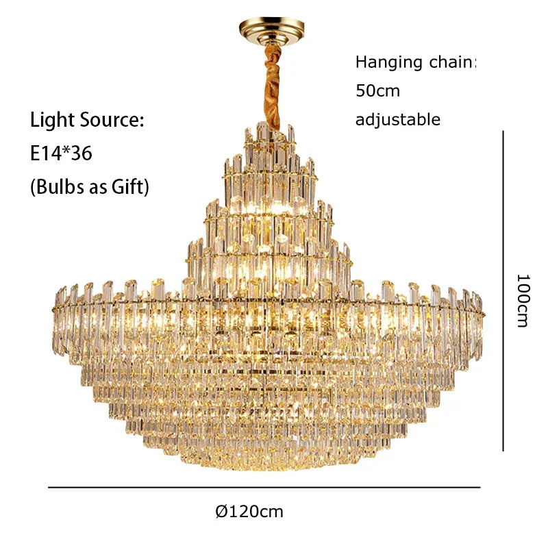 LED Crystal Gold Chandelier | Modern Dining Room Lighting