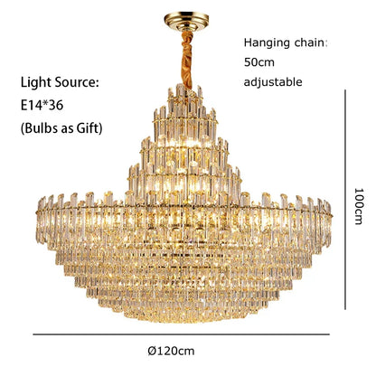 LED Crystal Gold Chandelier | Modern Dining Room Lighting