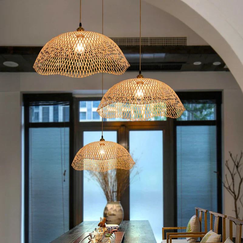 Hand-Woven Bamboo and Rattan Wicker Pendant Light