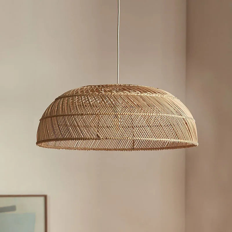 Chinoiserie Flat Rattan Pendant Light for Refined Interiors