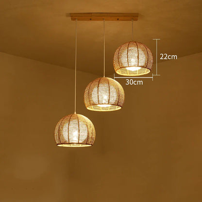 Set of Three Hand-Knitted Bamboo Rattan Pendant Lights