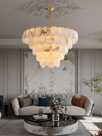 Natural Marble LED Chandelier for Modern Living Spaces