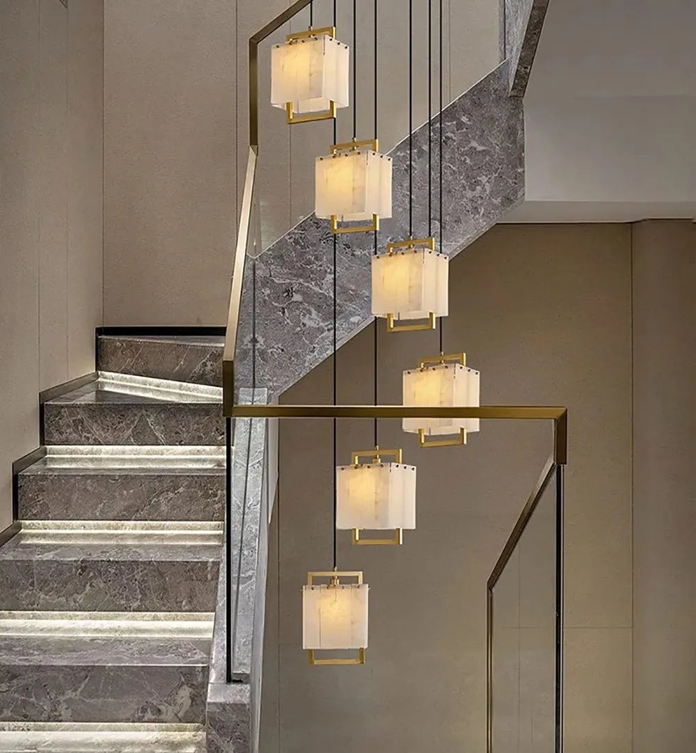 Natural Marble LED Chandelier with Gold Frame
