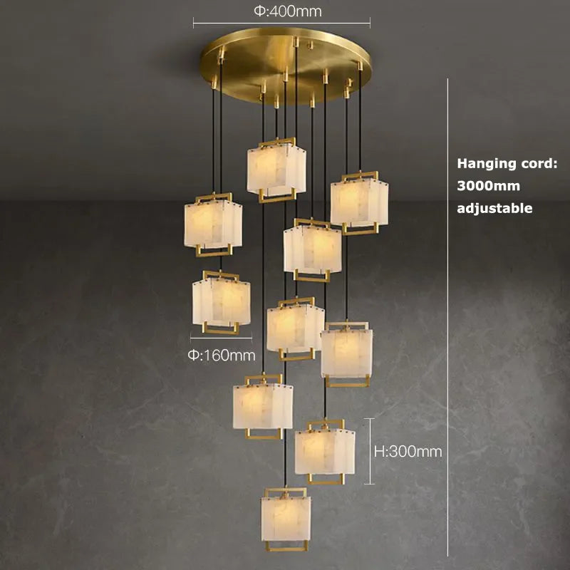 Natural Marble LED Chandelier with Gold Frame