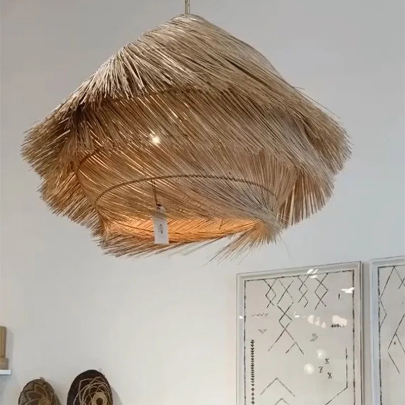 Rattan LED Pendant Light Fixture for Dining and Indoor Spaces