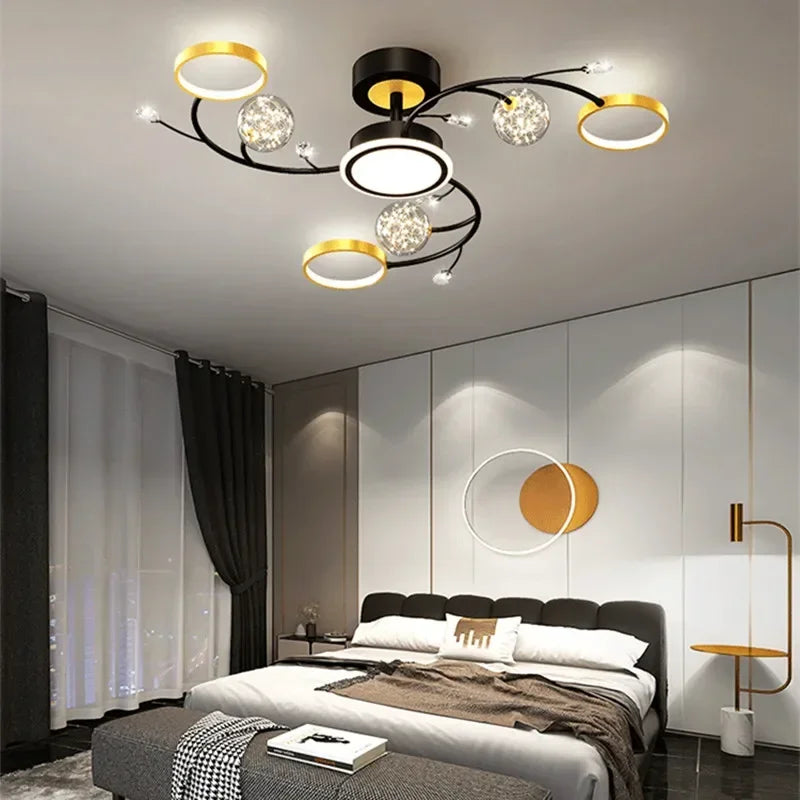 Black Ceiling Chandelier: Modern Starry Gold Design
