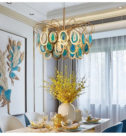 Crown Agate LED Ceiling Chandelier for Living & Dining Spaces