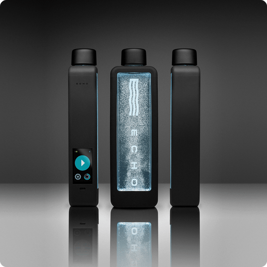 ECHO Flask hydrogen water bottle with smart tracking on a kitchen counter