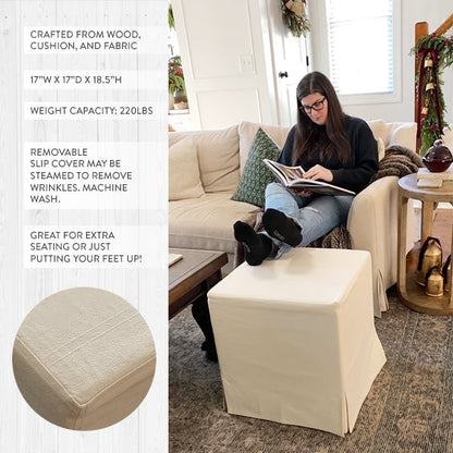 Deluxe Slipcover Upholstered Ottoman