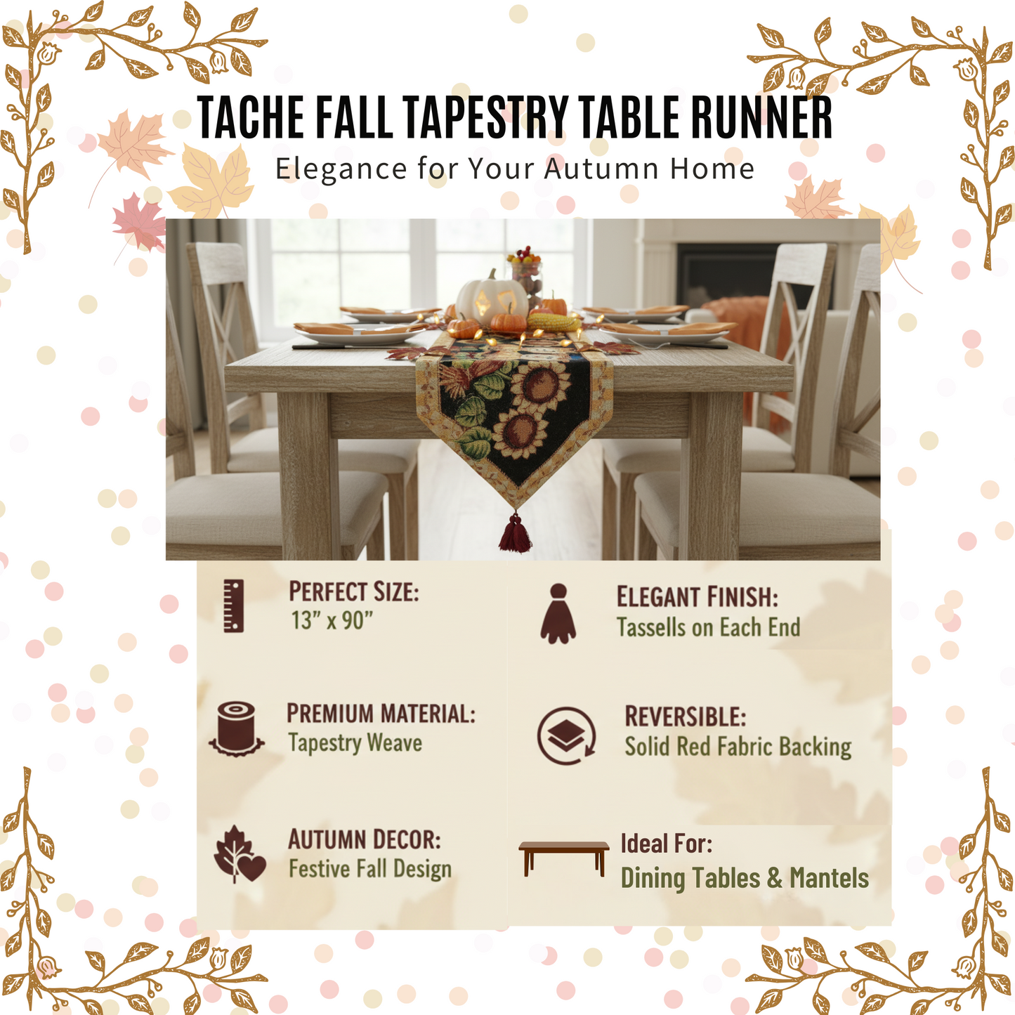 Tache Sunflower Field Scarecrow Autumn Harvest Woven Tapestry Table Runners (11712TR)