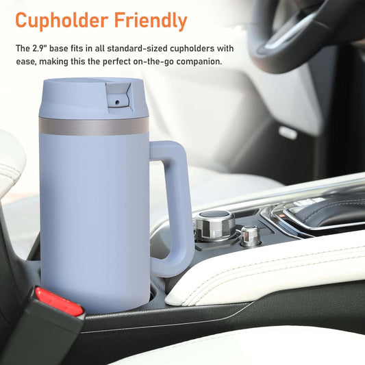 40 oz Tumbler Cup with Handle and Carrier Bag, 24-Hour Insulated Water Bottle with Straw Lid, Neoprene Carrying Sleeve and Hand Strap