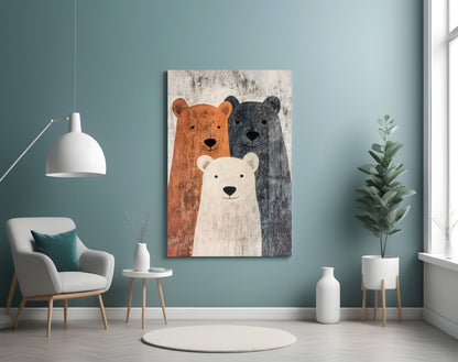 Bear Family Glass Wall Art || Designer Collection