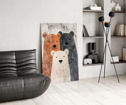 Bear Family Glass Wall Art || Designer Collection