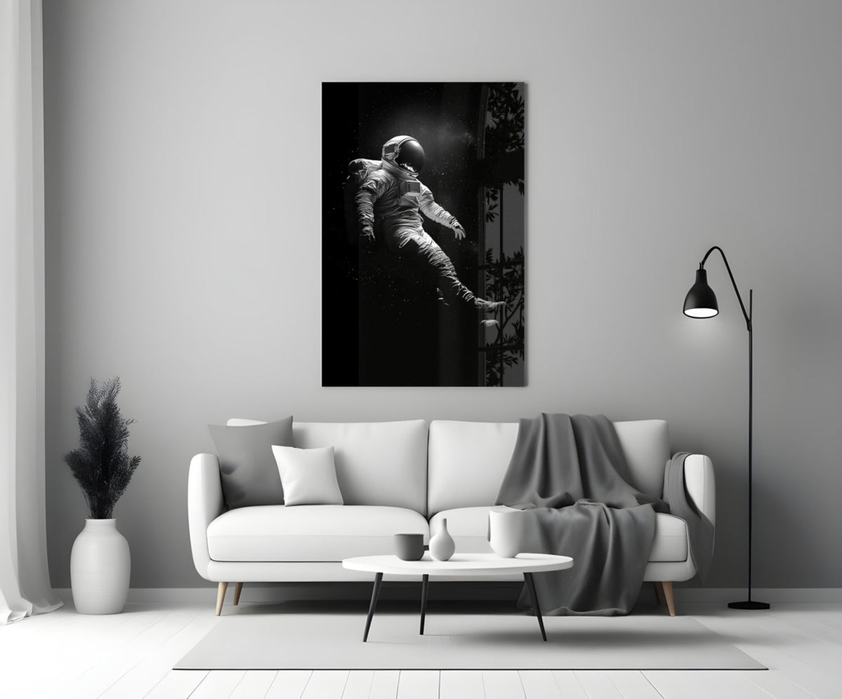 Drifting Astronaut Starry Black Space Glass Wall Art