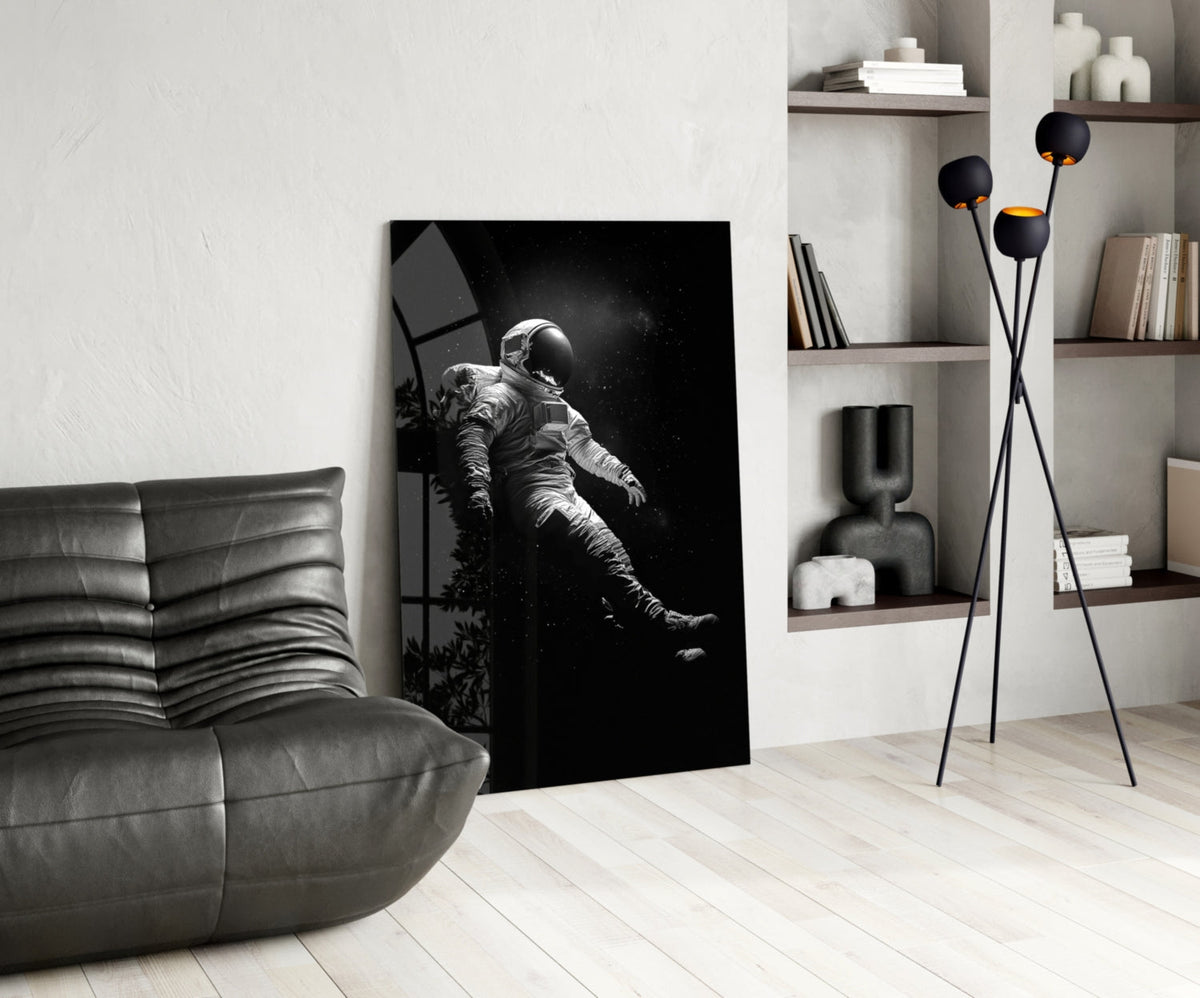 Drifting Astronaut Starry Black Space Glass Wall Art
