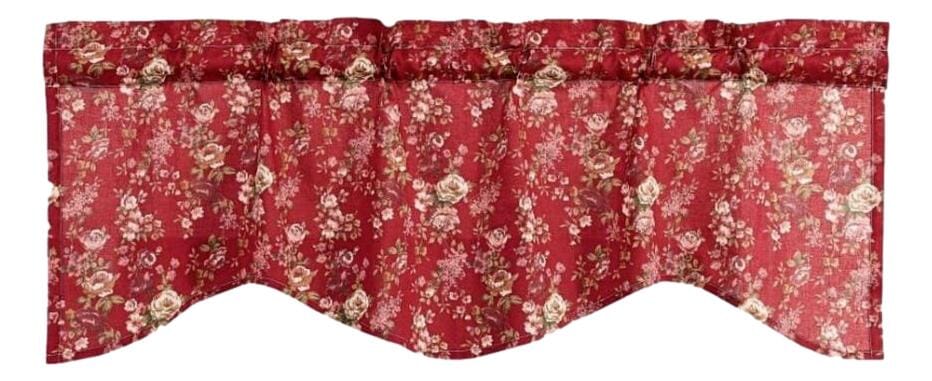Tache Cotton Burgundy Floral Sheer Scalloped Window Treatment Fairy Tale Tea Party Valance (DXJ103443)