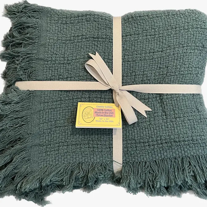 100% Cotton Fringed Throw Blanket, 52 x 65 Inch