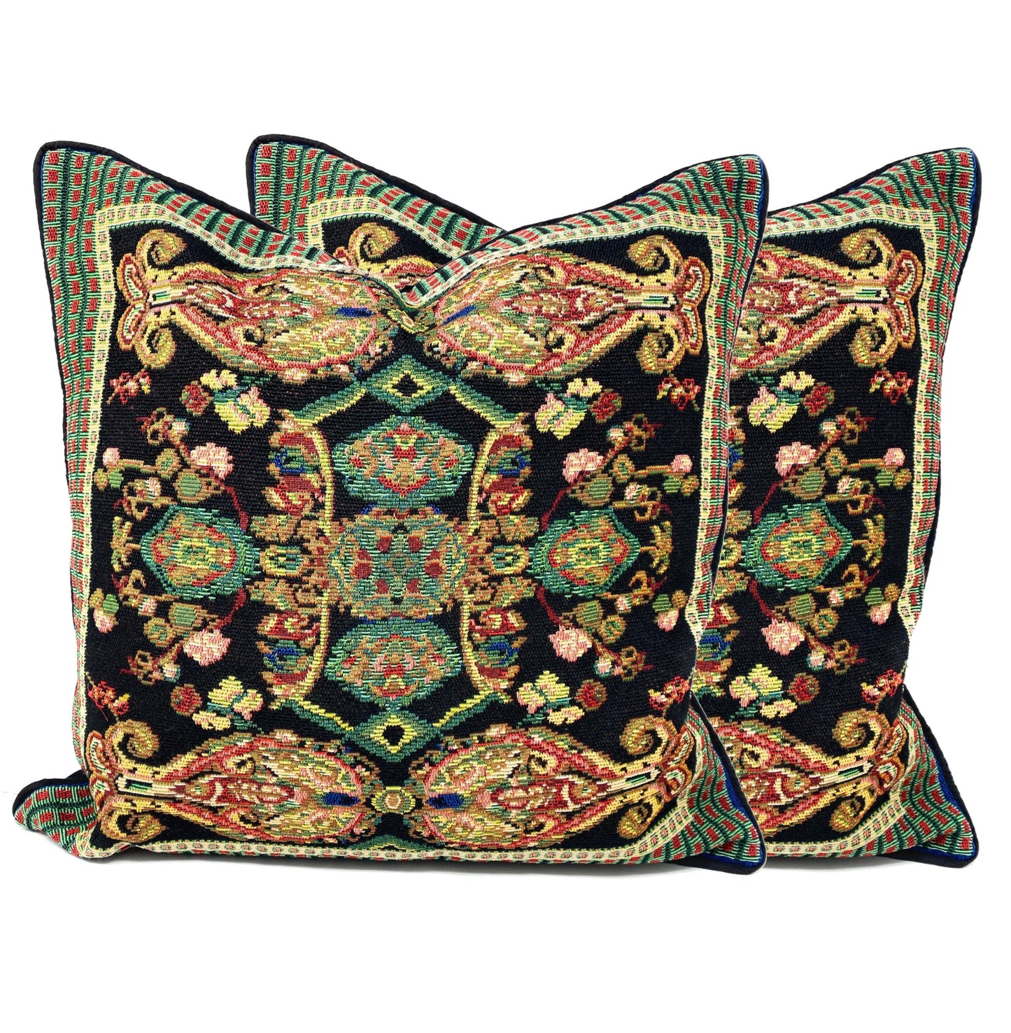 Tache Elegant Black Ornate Paisley Woven Tapestry Throw Pillow Cover (18192)