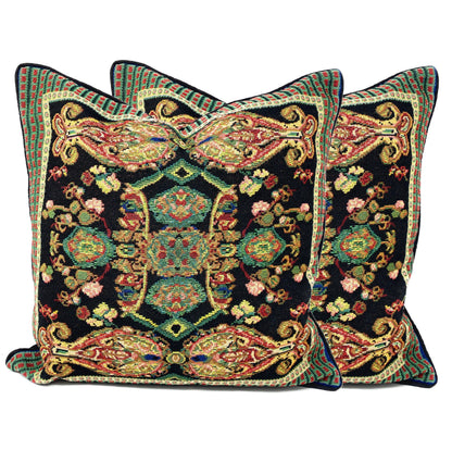 Tache Elegant Black Ornate Paisley Woven Tapestry Throw Pillow Cover (18192)