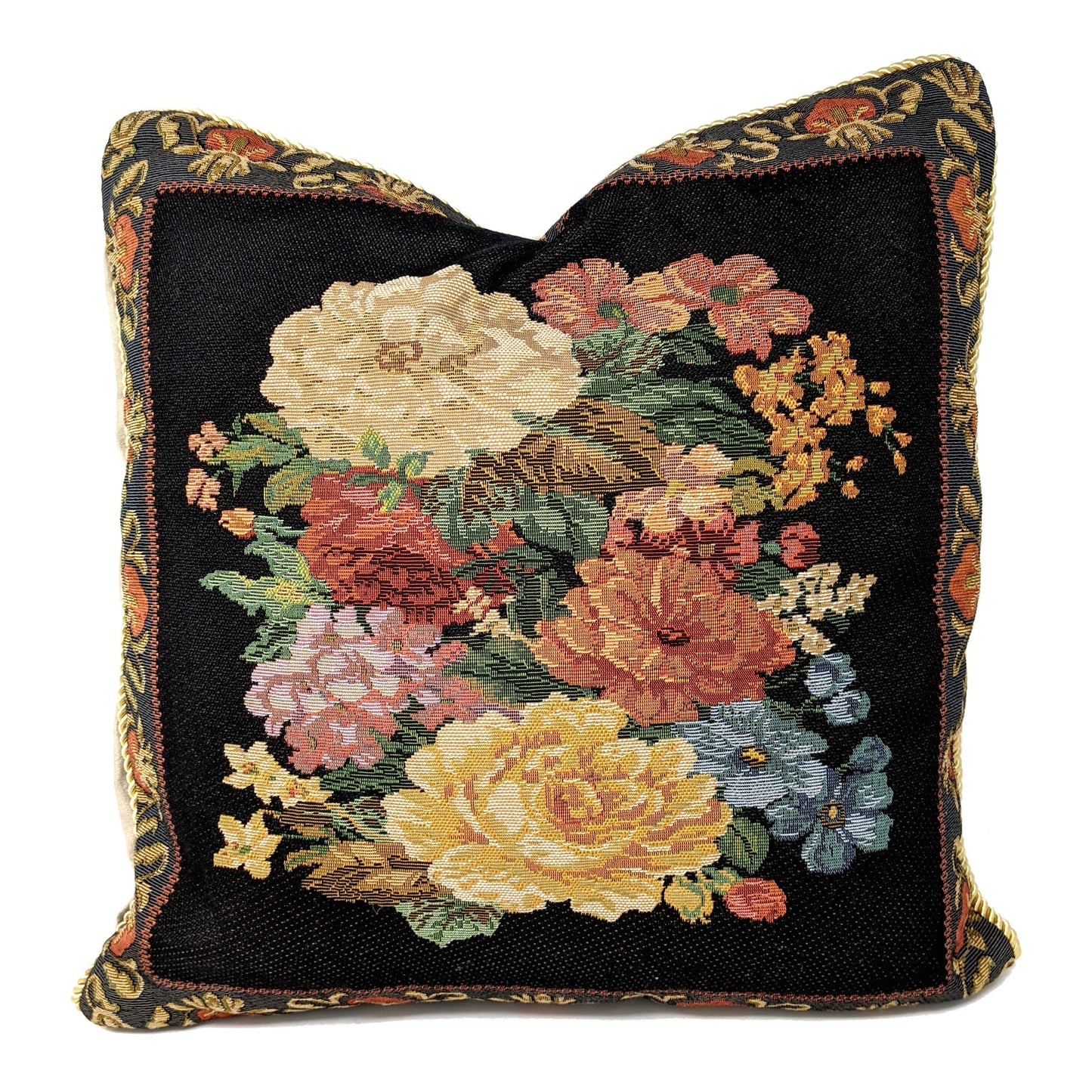 Tache Black Victorian Country Rustic Floral Midnight Awakening Tapestry Throw Pillow Cover (3089BL)