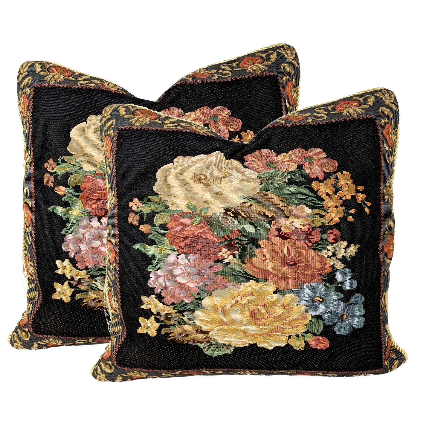 Tache Black Victorian Country Rustic Floral Midnight Awakening Tapestry Throw Pillow Cover (3089BL)
