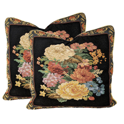 Tache Black Victorian Country Rustic Floral Midnight Awakening Tapestry Throw Pillow Cover (3089BL)