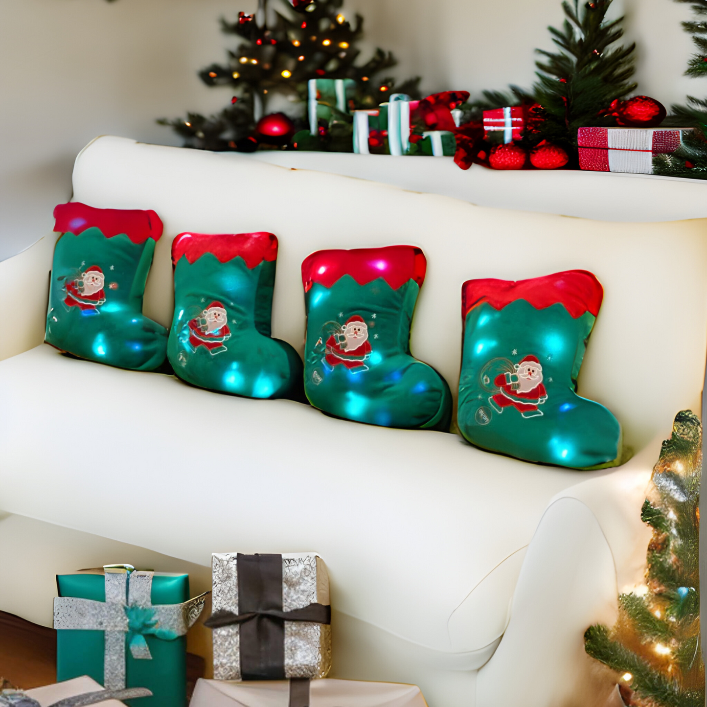 Tache Squishy Light Up Cute Christmas Santa Stocking Microbead LED Throw Pillow