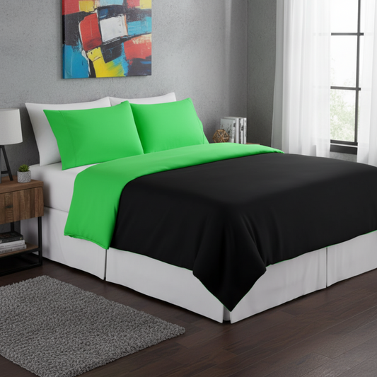 Cotton Lime Green & Black Reversible Duvet Cover