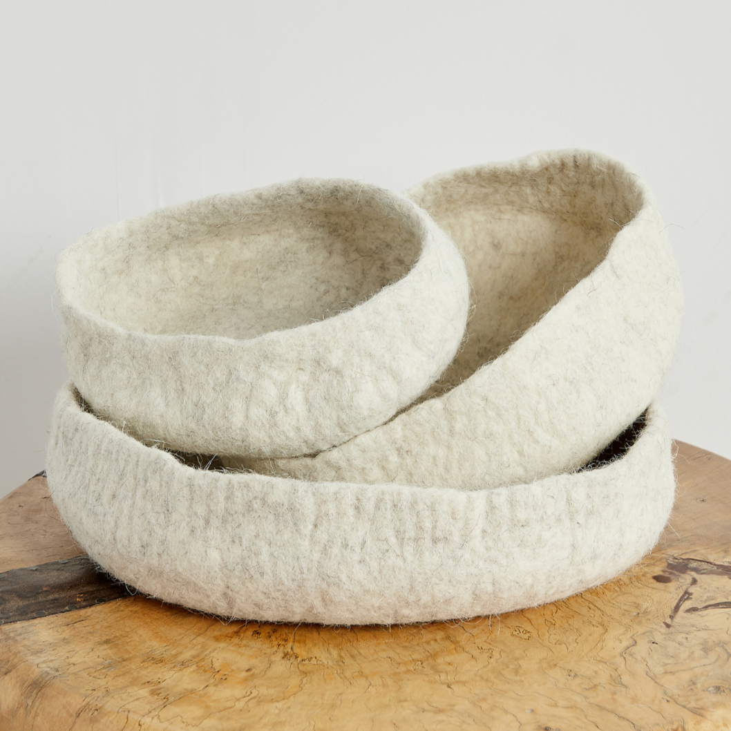 Natural White Hand Felted Nesting Bowls