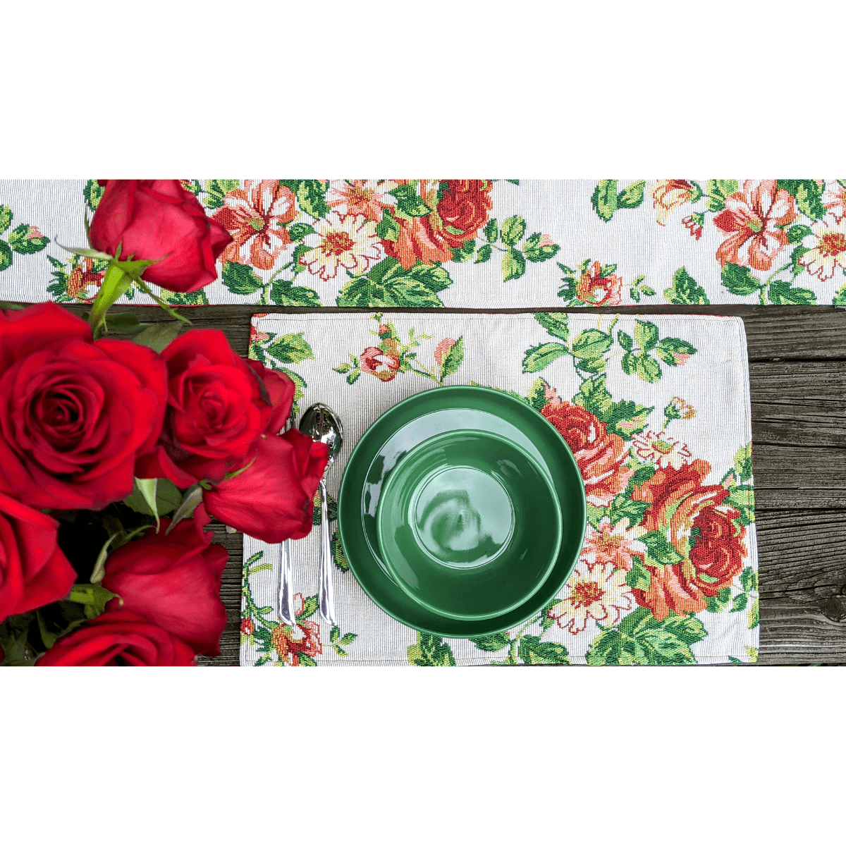 Tache Sweet Roses Vintage Ivory Woven Tapestry Placemat Set (17593PM)