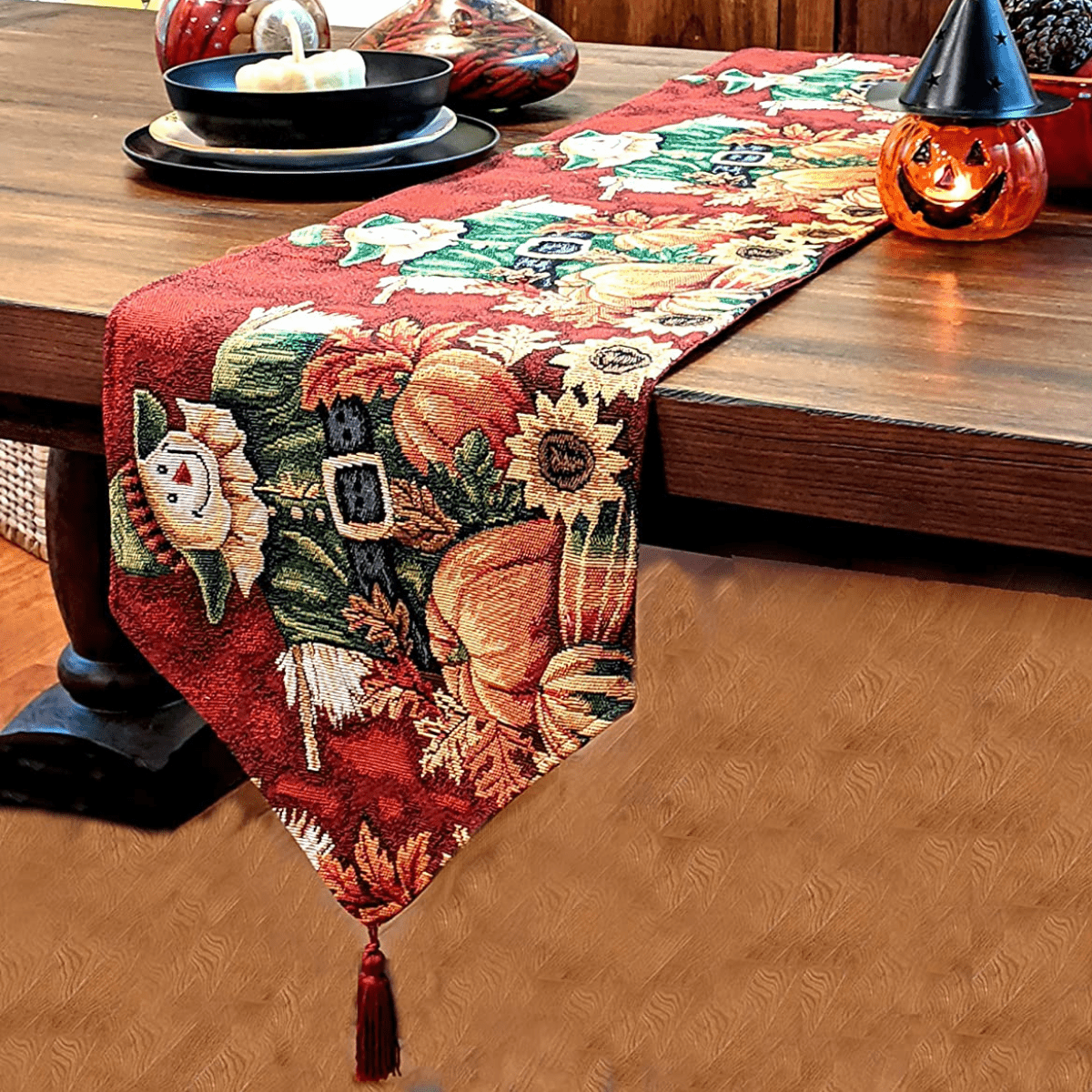Tache Pumpkin Patch Scarecrow Autumn Harvest Woven Tapestry Table Runners (12921TR)