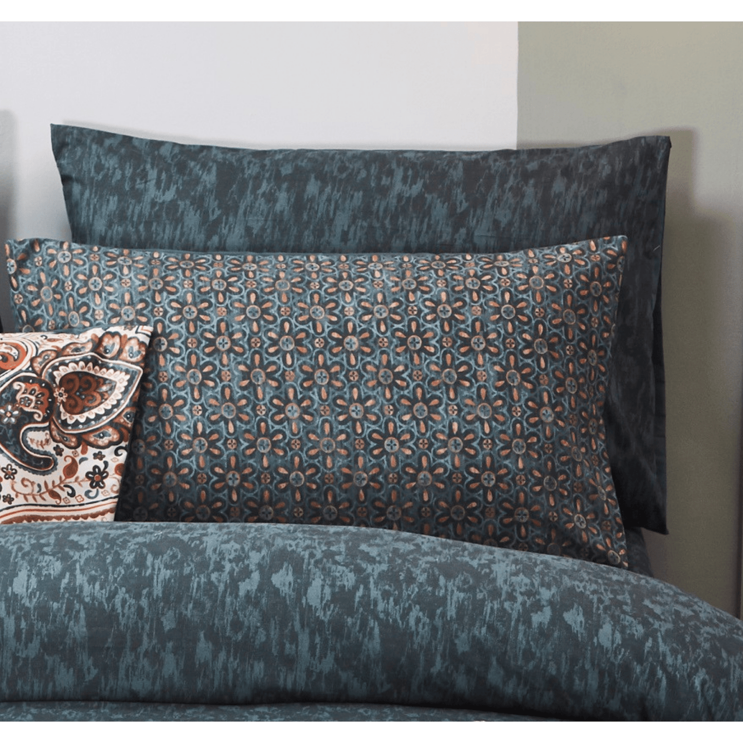 Tache Rustic Palace Lattice Floral Watercolor Dark Teal Pillowcases (KF174)